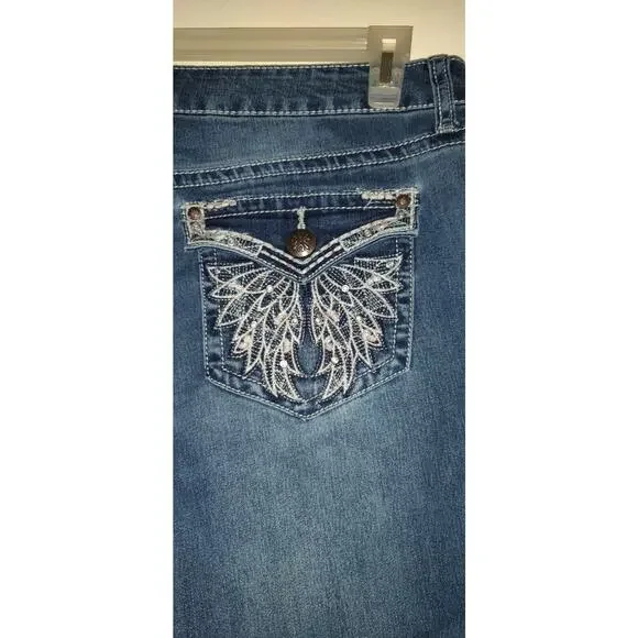 ANA Blue Denim Capris Jeans Women's SIZE 8 BLING Y2K Rhinestones Embellished 8 - Picture 8 of 14